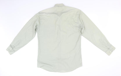 Mens UK Size 15 Marks and Spencer Green  Button-Up Long Sleeve Casual Shirt
