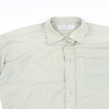 Mens UK Size 15 Marks and Spencer Green  Button-Up Long Sleeve Casual Shirt