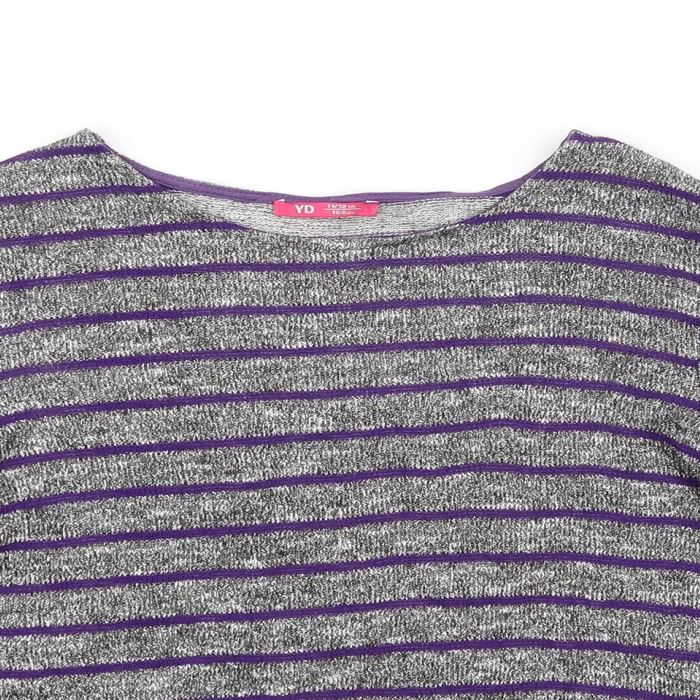 YD Girls Grey Striped  Pullover Jumper Size 11-12 Years