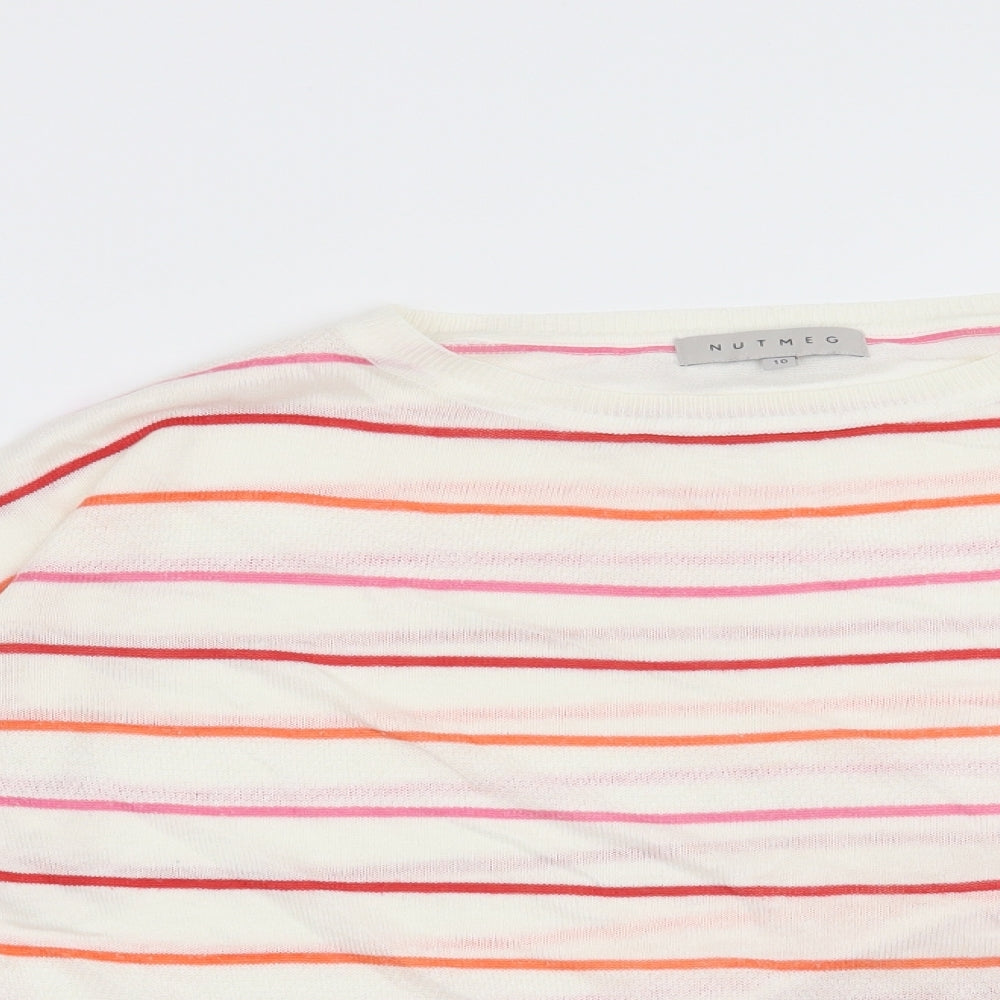 Nutmeg Womens White Striped  Pullover Jumper Size 10