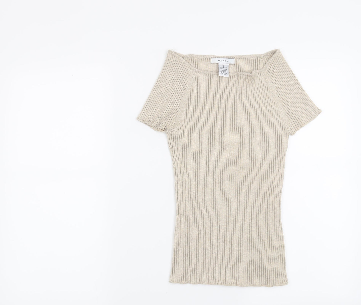 Grace Womens Beige Striped  Pullover Jumper Size S