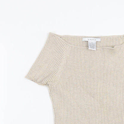 Grace Womens Beige Striped  Pullover Jumper Size S