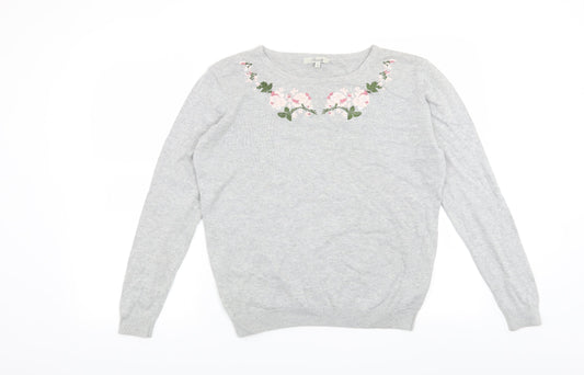 Peacocks Womens Grey Floral  Pullover Jumper Size 10
