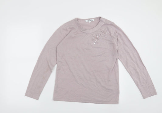 Annabelle Womens Purple Floral  Pullover Jumper Size S