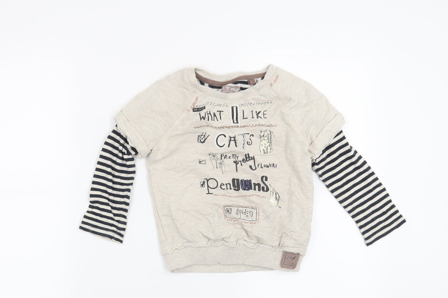 NEXT Girls Beige Striped  Pullover Sweatshirt Size 4 Years  - What I like , Cats, Pretty Flowers, Penguins