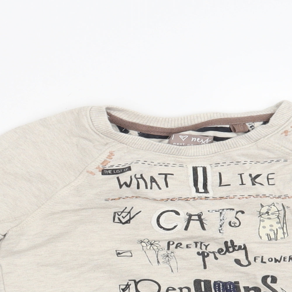 NEXT Girls Beige Striped  Pullover Sweatshirt Size 4 Years  - What I like , Cats, Pretty Flowers, Penguins