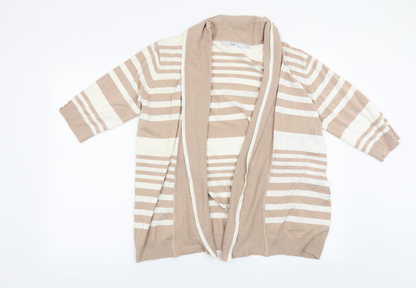Isle Womens Beige Striped  Cardigan Jumper Size 14