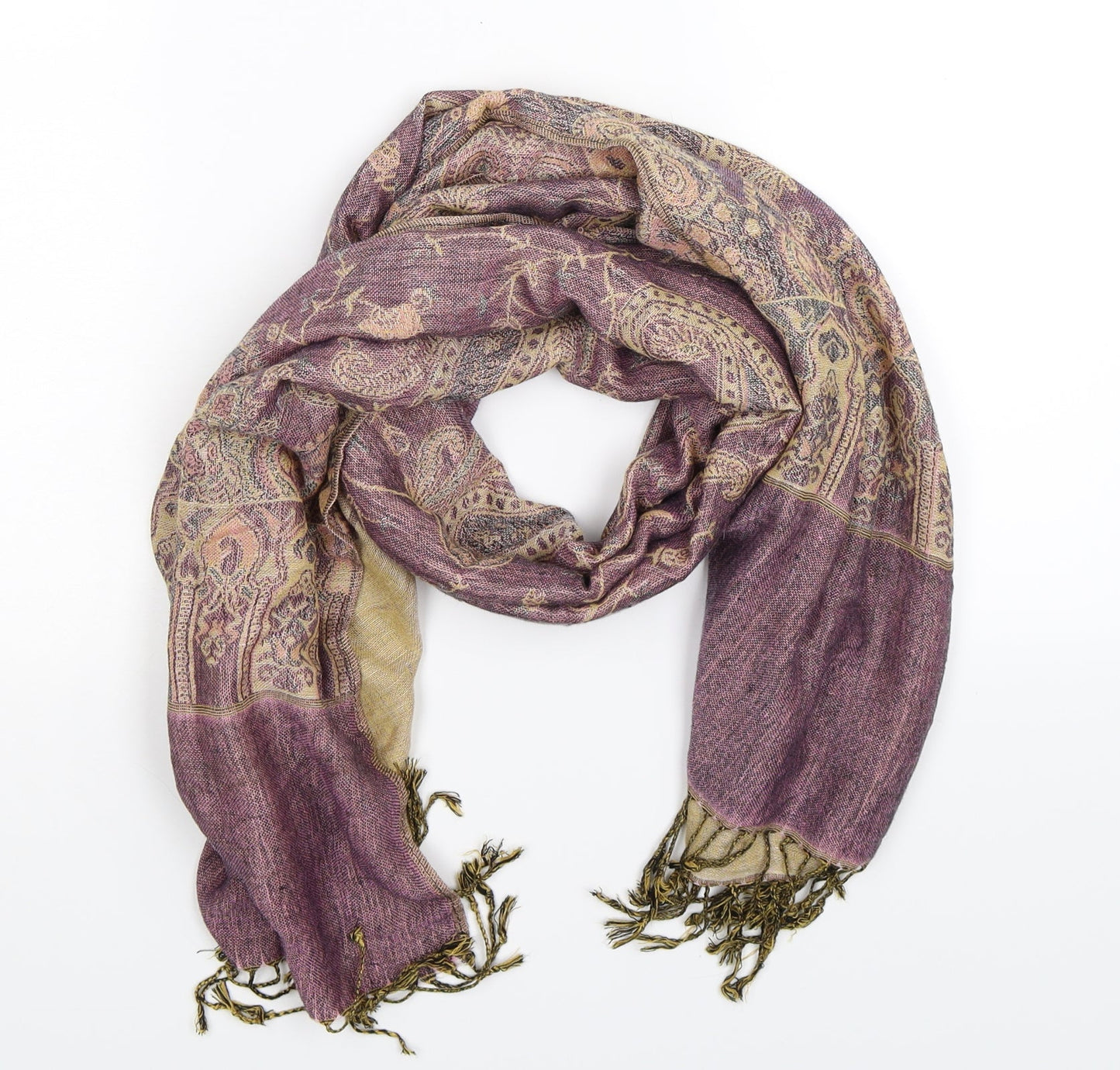Preworn Womens Purple Floral Knit  Scarf