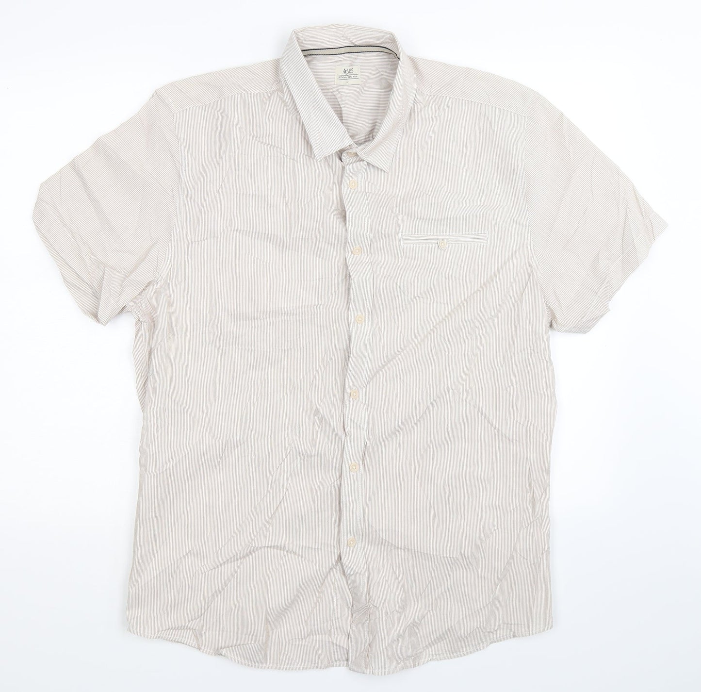 ACW85 Mens Beige Striped   Button-Up Size M