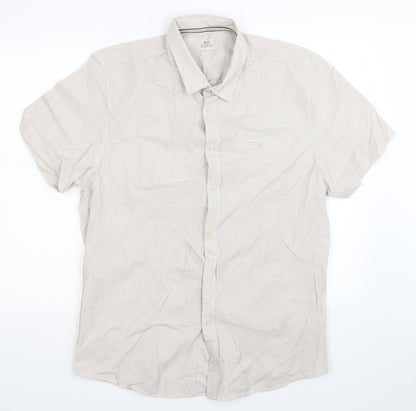 ACW85 Mens Beige Striped   Button-Up Size M