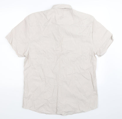 ACW85 Mens Beige Striped   Button-Up Size M