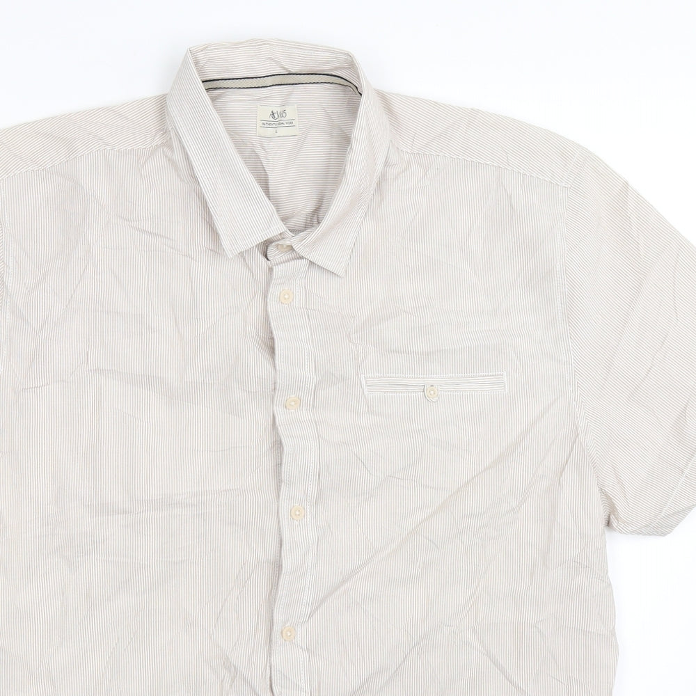 ACW85 Mens Beige Striped   Button-Up Size M