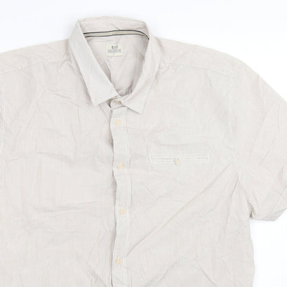 ACW85 Mens Beige Striped   Button-Up Size M