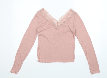 Womens UK Size S Stradivarius Pink Basic T-Shirt