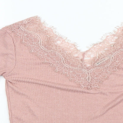 Womens UK Size S Stradivarius Pink Basic T-Shirt