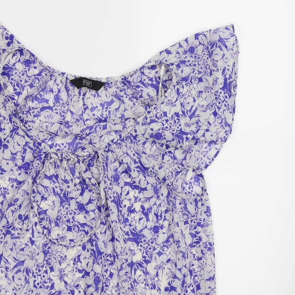 F&F Womens White Floral  Basic Blouse Size 10