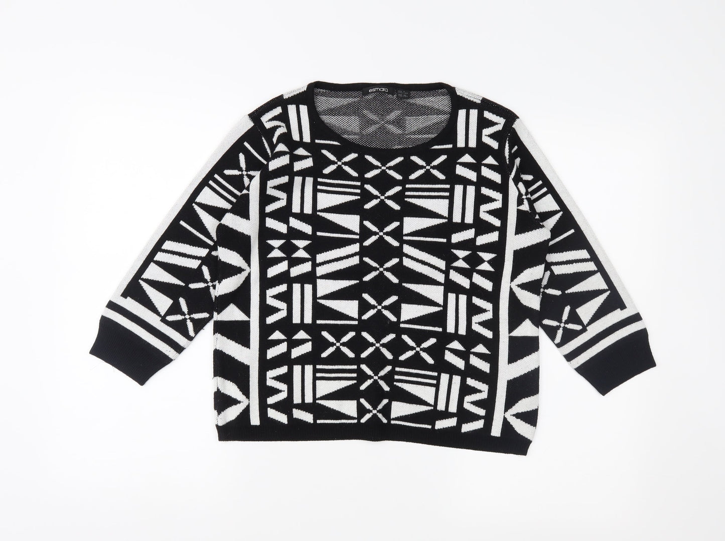 ESMARA Womens Black Geometric  Pullover Jumper Size 10