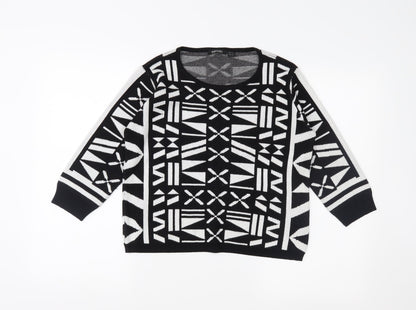 ESMARA Womens Black Geometric  Pullover Jumper Size 10