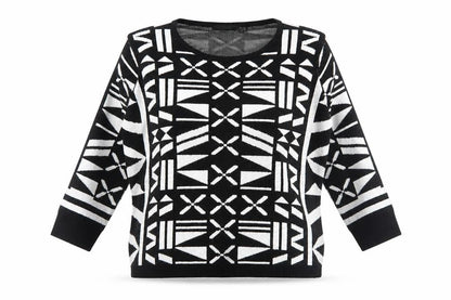 ESMARA Womens Black Geometric  Pullover Jumper Size 10