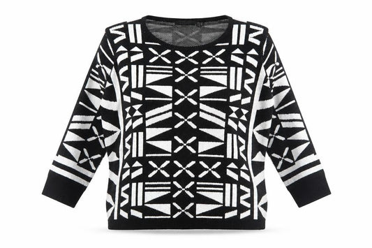 ESMARA Womens Black Geometric  Pullover Jumper Size 10