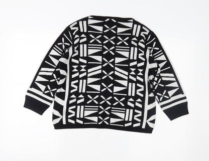ESMARA Womens Black Geometric  Pullover Jumper Size 10
