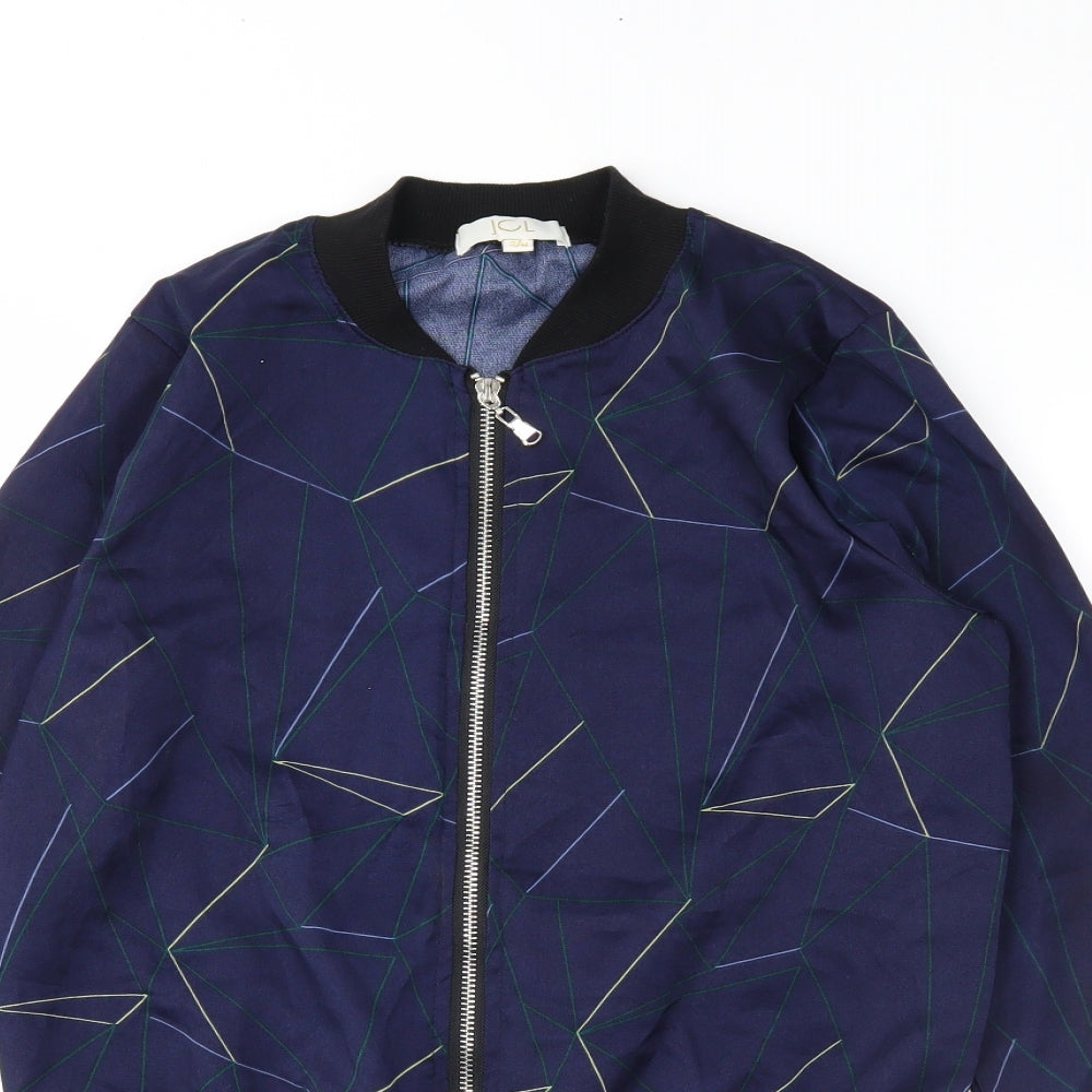 jcl Womens Blue Geometric  Varsity Jacket Jacket Size S
