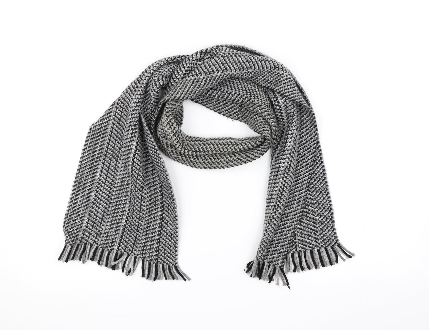 Preworn Mens Grey Striped Knit Scarf  One Size