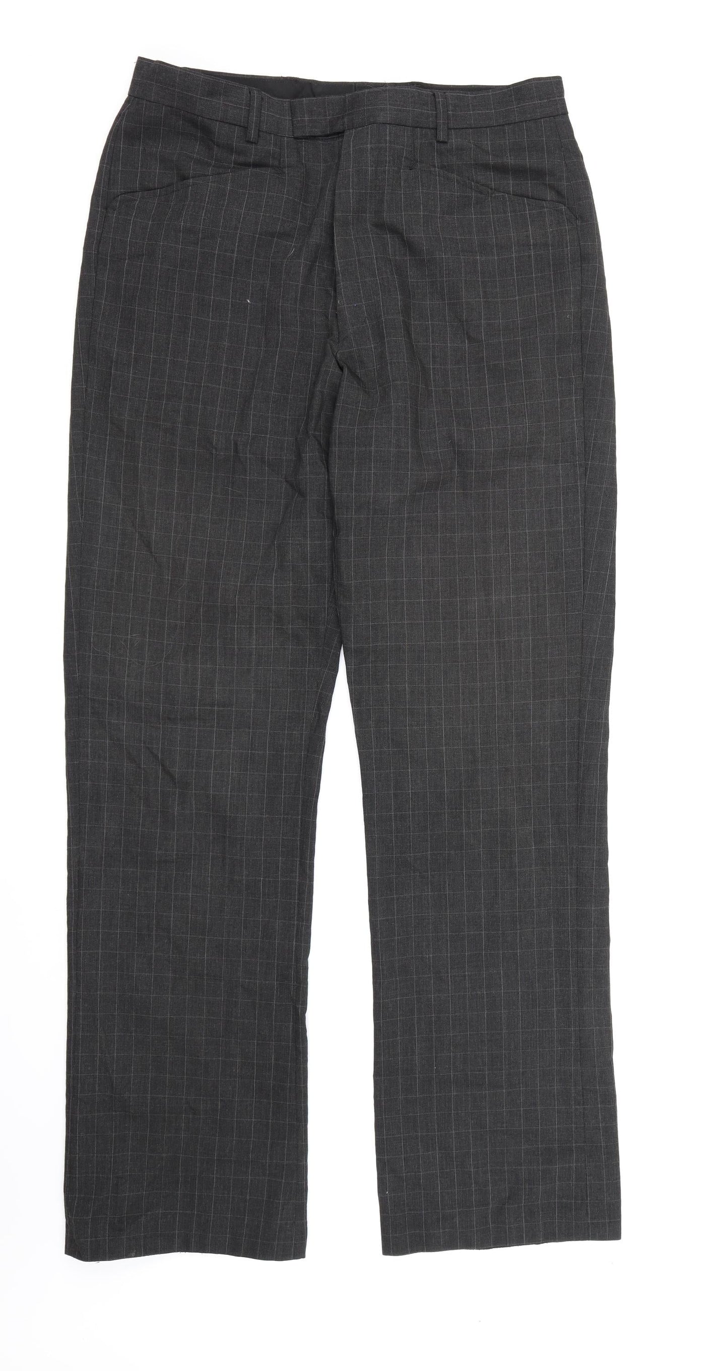 Ventura Mens Grey Check Rayon Dress Pants Trousers  L32 in