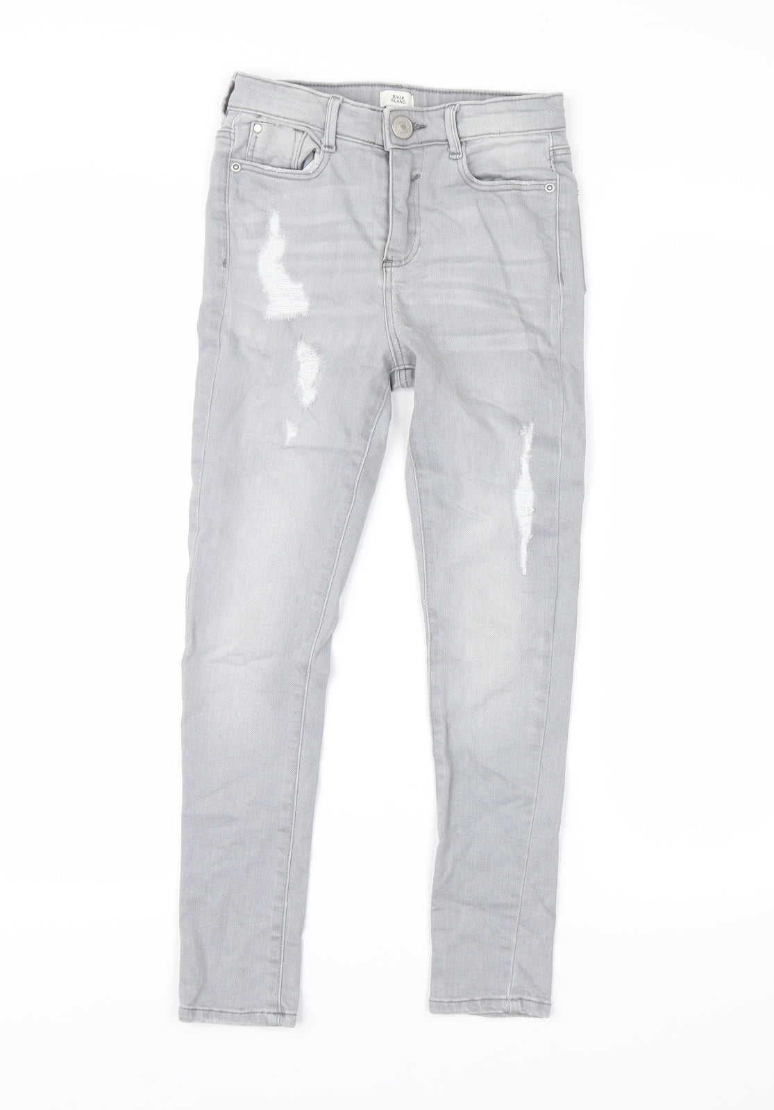 River Island Girls Grey  Denim Straight Jeans Size 9 Years - distressed