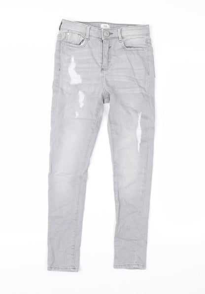 River Island Girls Grey  Denim Straight Jeans Size 9 Years - distressed