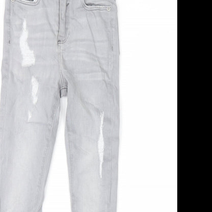 River Island Girls Grey  Denim Straight Jeans Size 9 Years - distressed