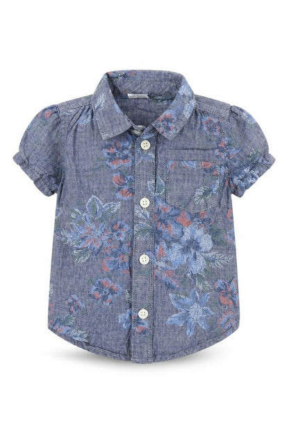 Gap Boys Blue Floral  Basic Button-Up Size 12-18 Months