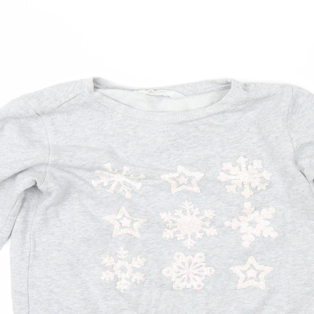 H&M Girls Grey   Pullover Sweatshirt Size 10-11 Years  - snowflakes