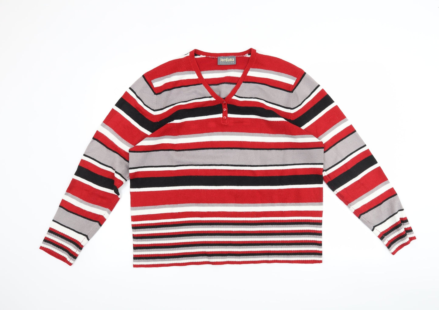 JORDANA Womens Red Striped  Pullover Jumper Size 3XL