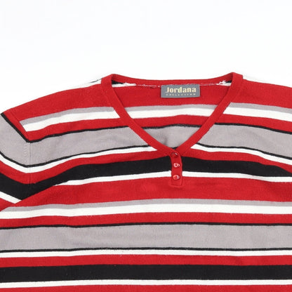 JORDANA Womens Red Striped  Pullover Jumper Size 3XL