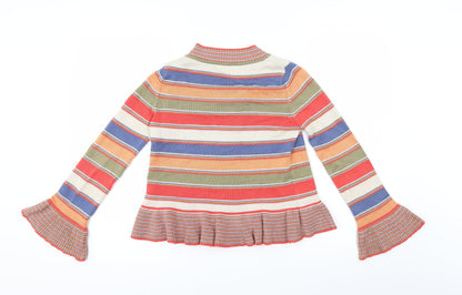 Marks and Spencer Girls Multicoloured Striped  Cardigan Jumper Size 9-10 Years