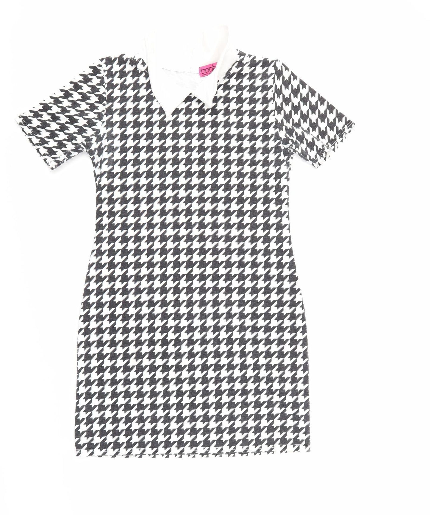 Boohoo Womens Black Houndstooth  A-Line  Size 10