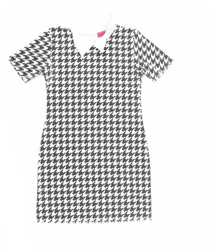 Boohoo Womens Black Houndstooth  A-Line  Size 10