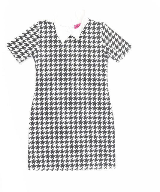 Boohoo Womens Black Houndstooth  A-Line  Size 10