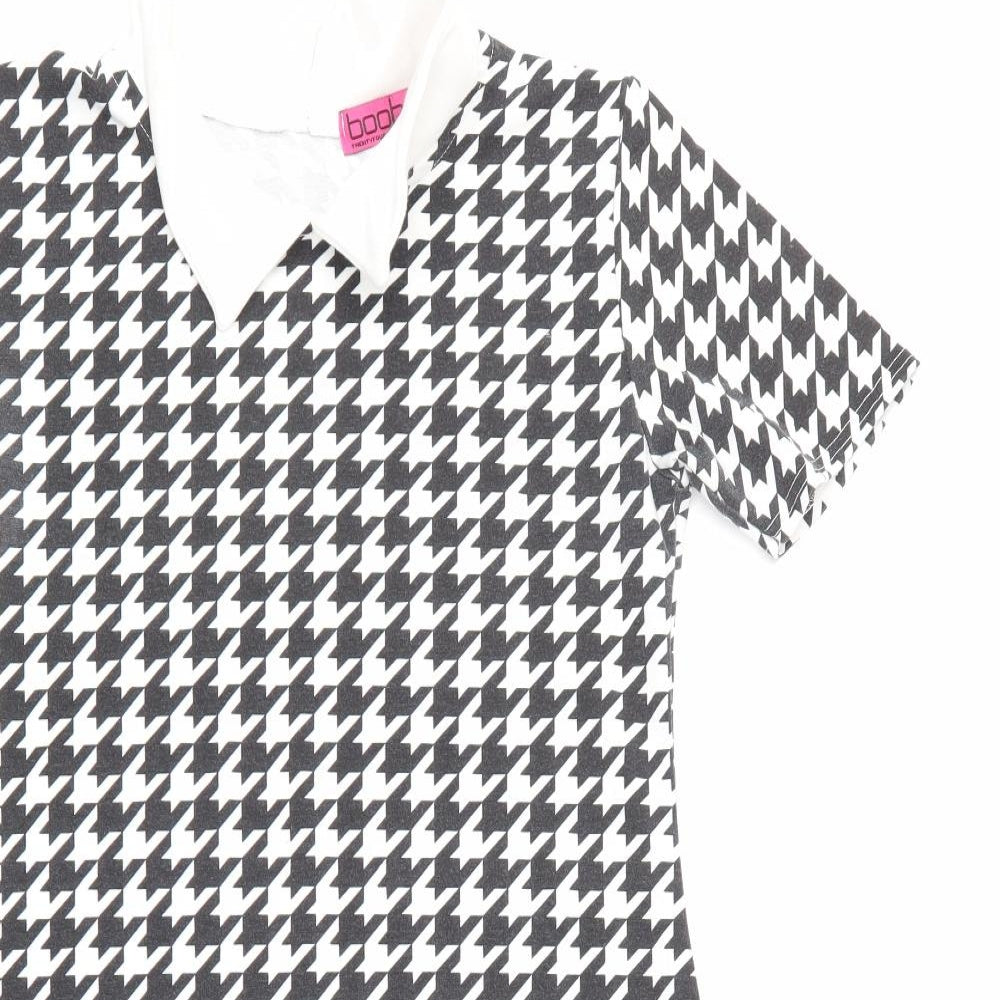 Boohoo Womens Black Houndstooth  A-Line  Size 10