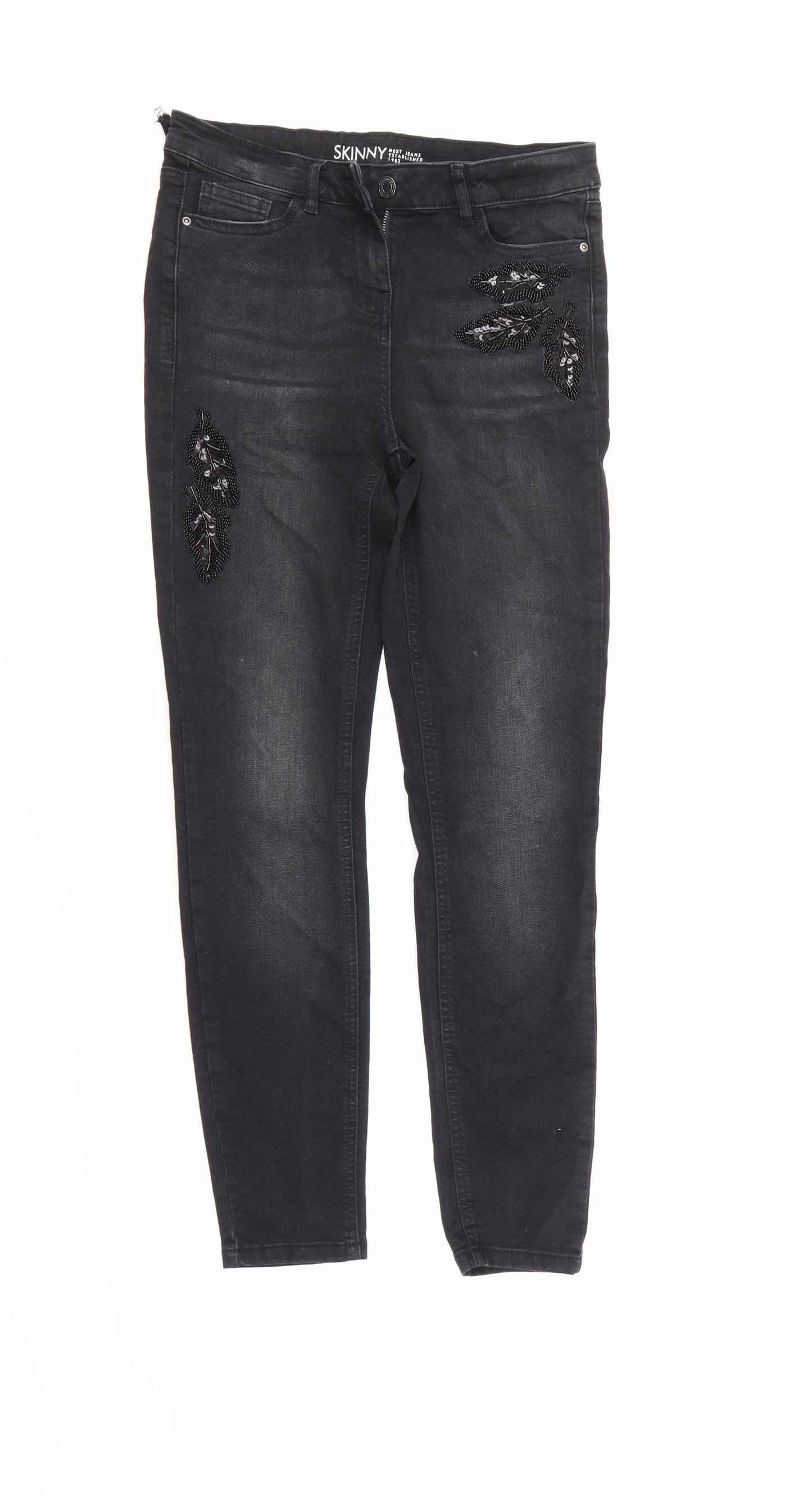 NEXT Womens Black Floral Denim Skinny Jeans Size 8 L28 in