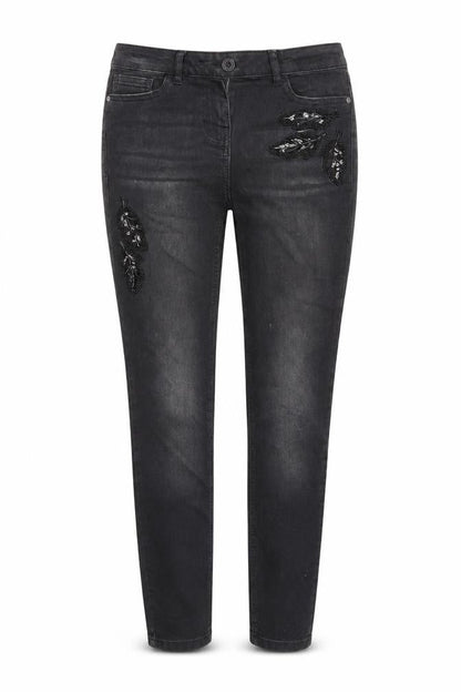 Next Womens Black Floral Denim Skinny Jeans Size 8 L28 in