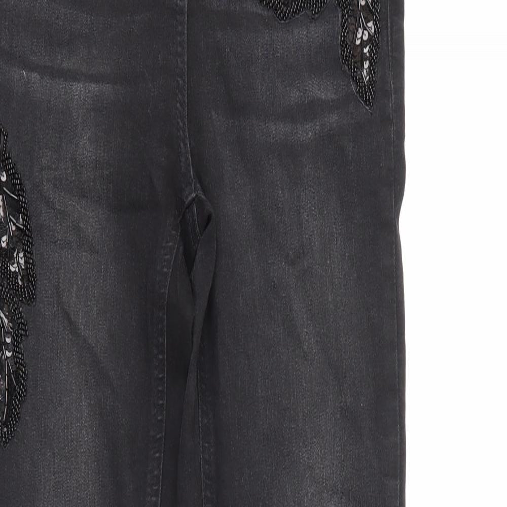 NEXT Womens Black Floral Denim Skinny Jeans Size 8 L28 in