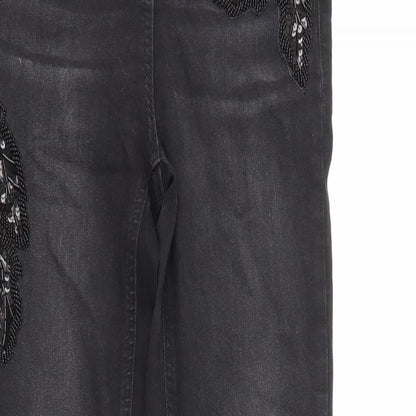 NEXT Womens Black Floral Denim Skinny Jeans Size 8 L28 in