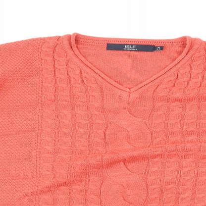 Isle Womens Orange Argyle/Diamond  Pullover Jumper Size M