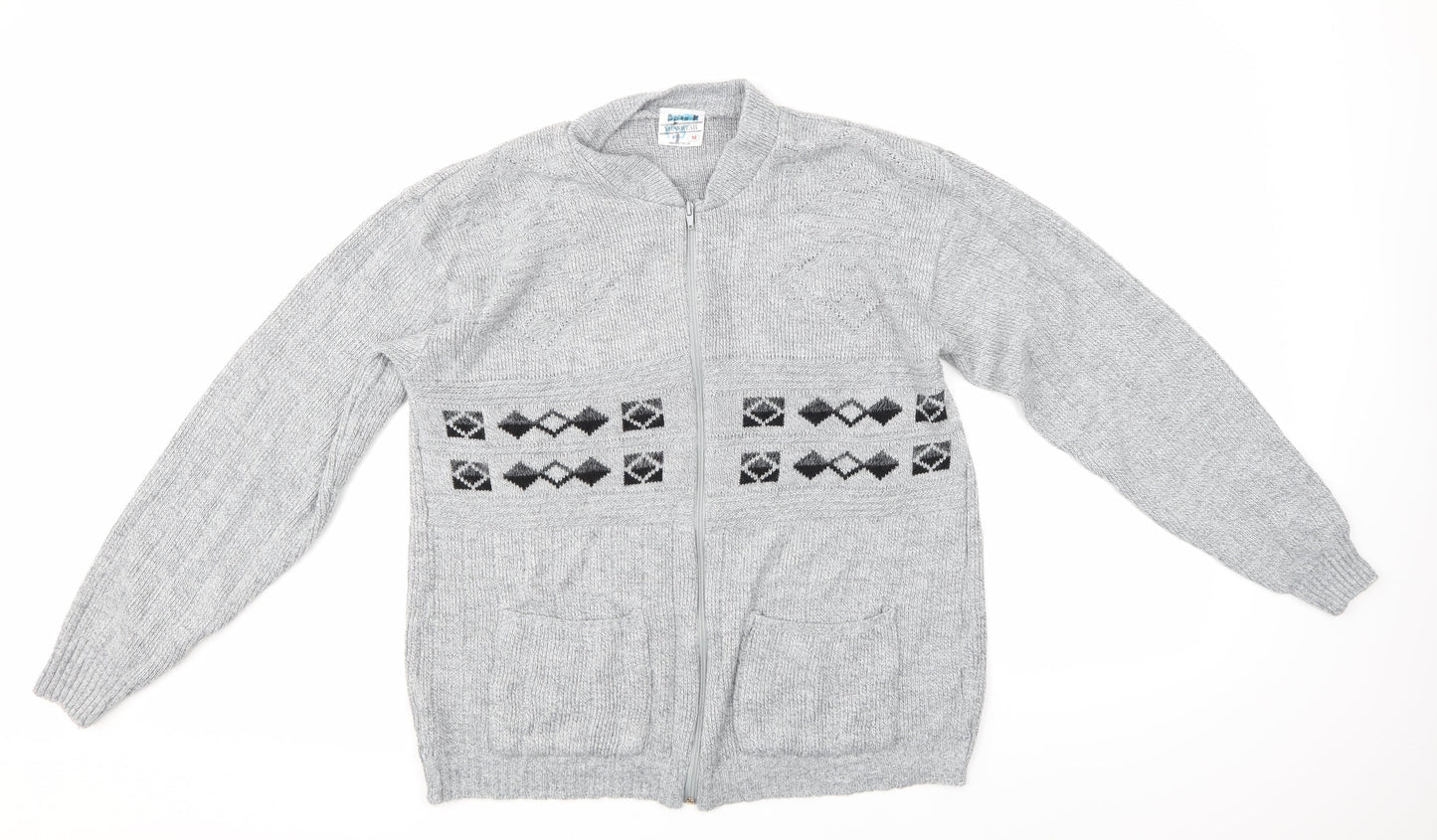 Menswear Mens Grey Argyle/Diamond  Full Zip Sweatshirt Size M