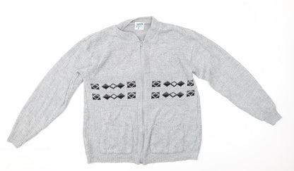 Menswear Mens Grey Argyle/Diamond  Full Zip Sweatshirt Size M