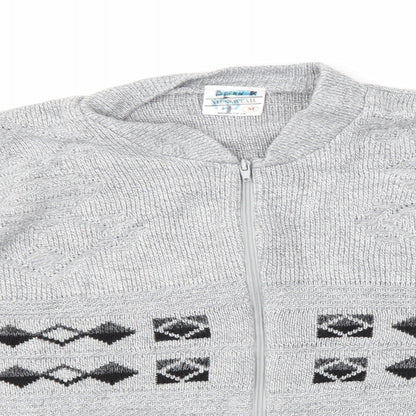 Menswear Mens Grey Argyle/Diamond  Full Zip Sweatshirt Size M