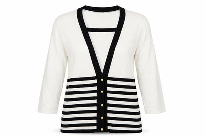 Casamia Womens White Striped Pullover Jumper Size M