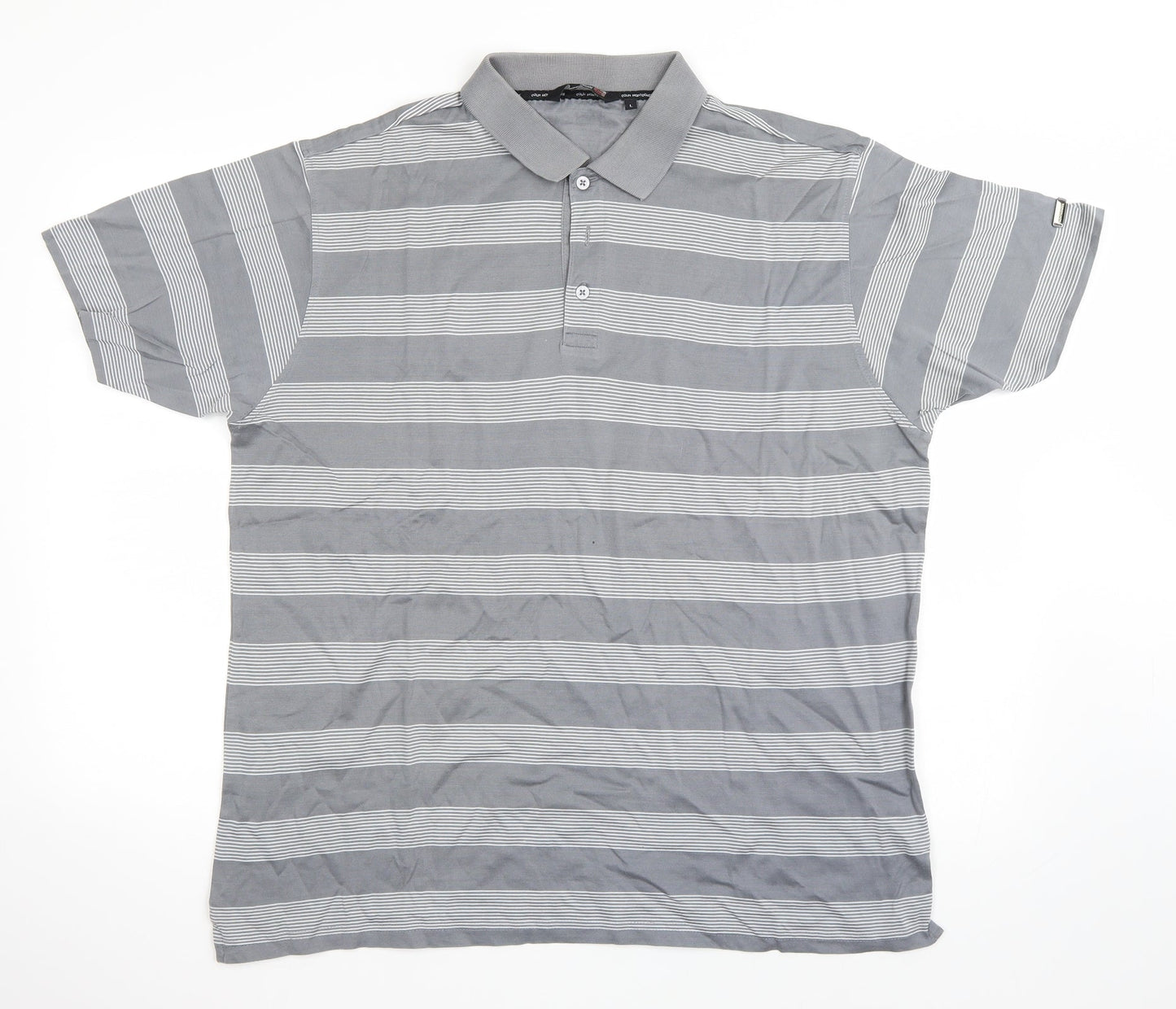 Colin Montgomerie Mens Grey Striped   Polo Size L